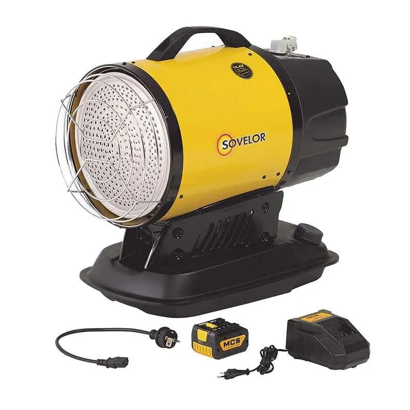 Chauffage radiant léger à combustion directe SOVELOR MINISUN DC 17Kw 200W 230V/50Hz ou batterie 14V