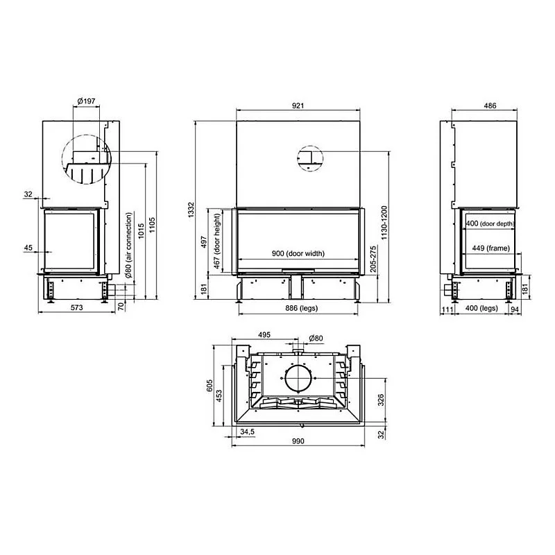 Insert de cheminée 100 CM EVO U LD 14kW compatible avec domotique