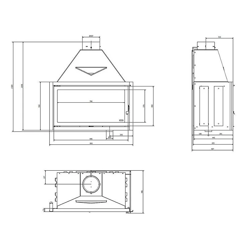 Insert de cheminée 95 CM Classique d200 9-15kW avec kit de fixation