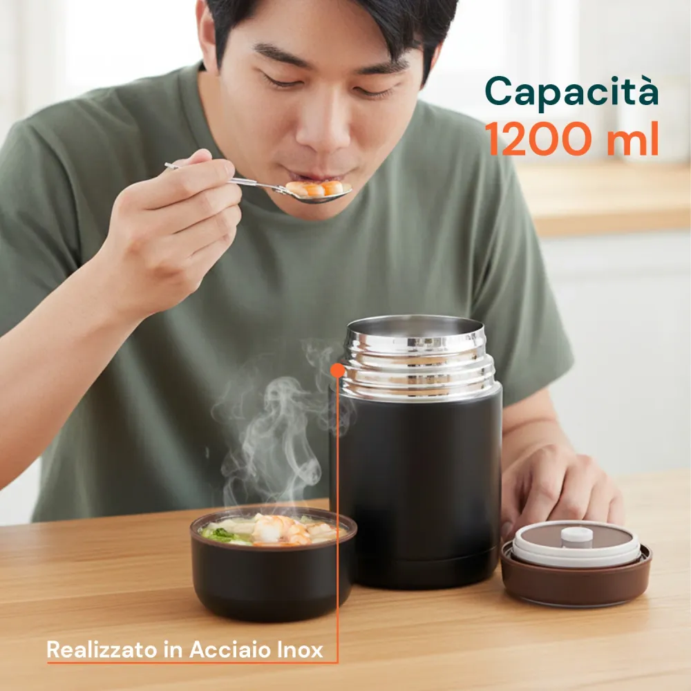 Thermos Portavivande Acciaio con Cucchiaio e Borsa Inclusi avec Garantie Constructeur