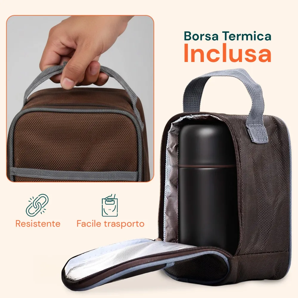 Thermos Portavivande Acciaio con Cucchiaio e Borsa Inclusi avec Garantie Constructeur