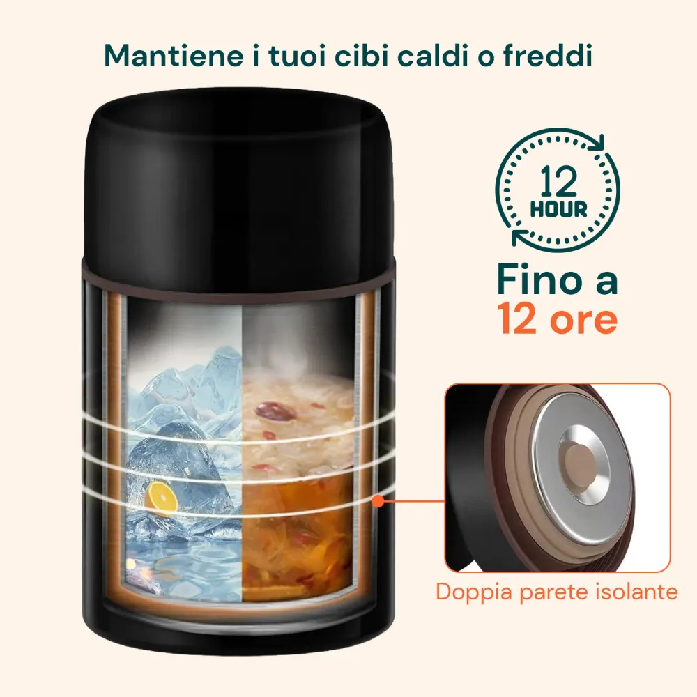 Thermos Portavivande Acciaio con Cucchiaio e Borsa Inclusi avec Garantie Constructeur