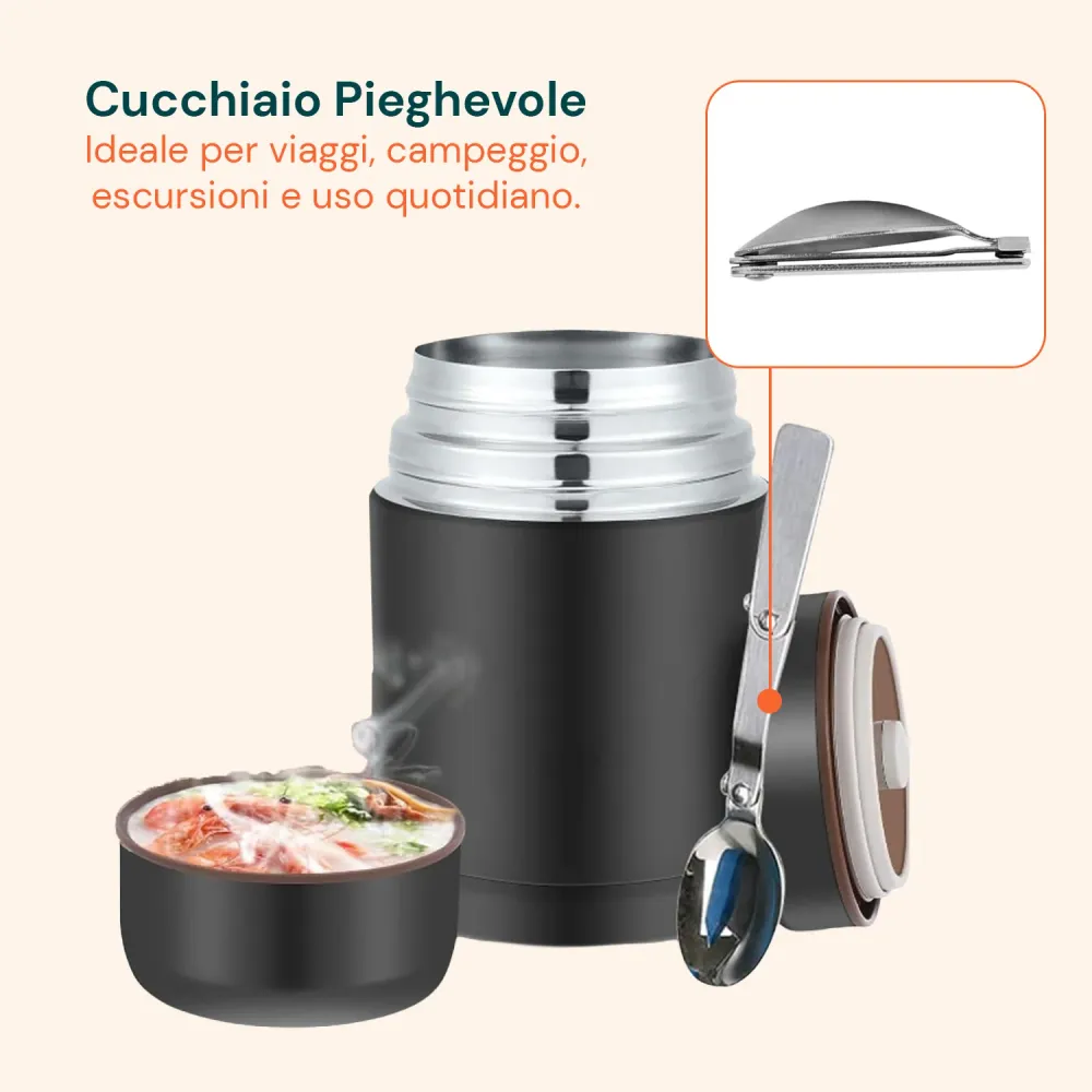 Thermos Portavivande Acciaio con Cucchiaio e Borsa Inclusi avec Garantie Constructeur