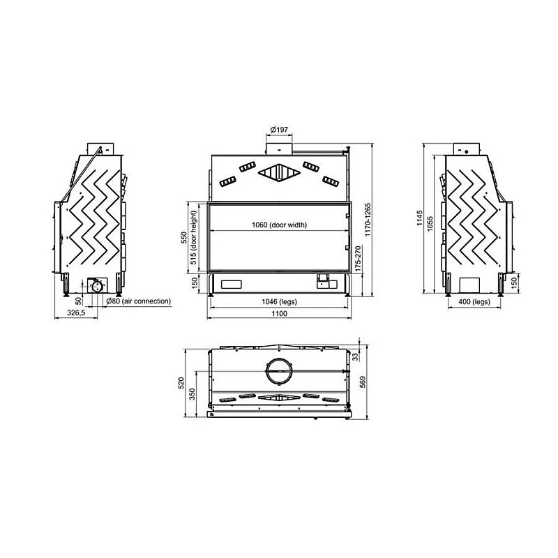 Thermostat programmable Insert de cheminée 100 EVO LD d200 96 CM 17kW design haut de gamme