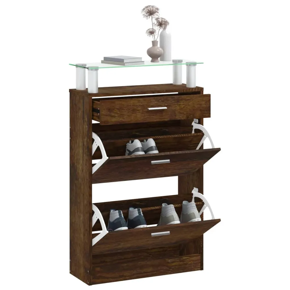 Armoire à chaussures range chaussures rangement meuble entrée couloir salon 63 x 24 x 104 cm bois d'ingénierie brun 02_002...