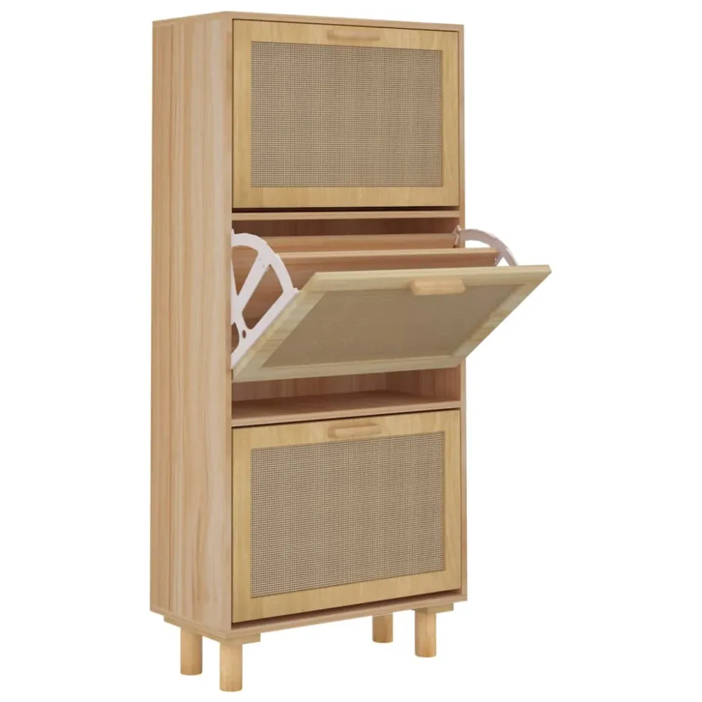 Armoire à chaussures range chaussures rangement meuble entrée couloir salon 52 x 25 x 115 cm bois d'ingénierie/rotin brun...