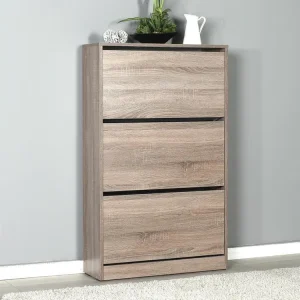 Commode à chaussures de 3 abattants coloris Chêne Cambrian - longueur 73 x profondeur 26 x hauteur 119 cm