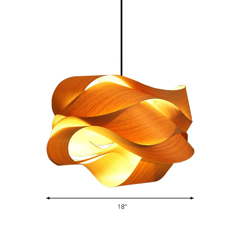 18"/23,5" breite Twist-Pendelleuchte, zeitgenössische Holz-Wohnzimmer-Hängeleuchte mit 1 Licht Chamois
