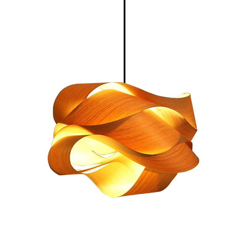 18"/23,5" breite Twist-Pendelleuchte, zeitgenössische Holz-Wohnzimmer-Hängeleuchte mit 1 Licht Chamois