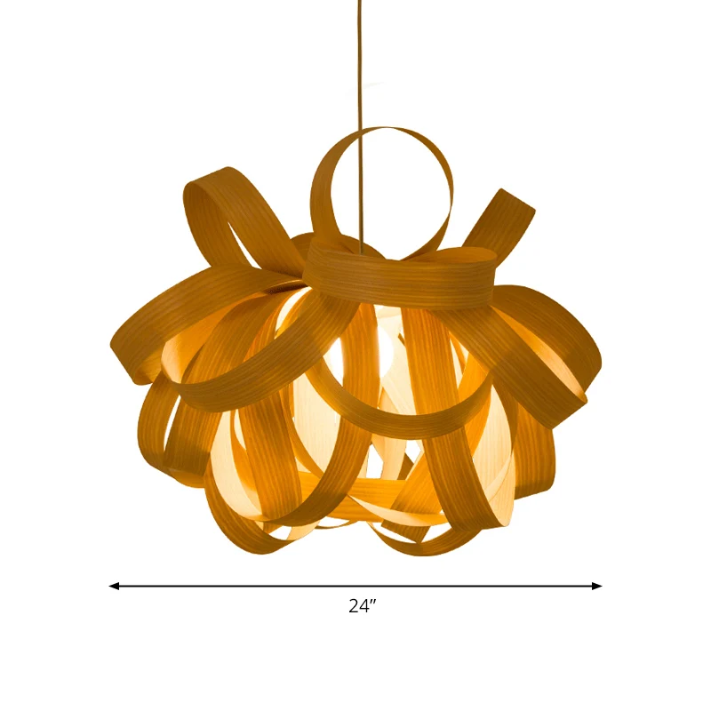 18"/23,5" breite Twist-Pendelleuchte, zeitgenössische Holz-Wohnzimmer-Hängeleuchte mit 1 Licht Chamois