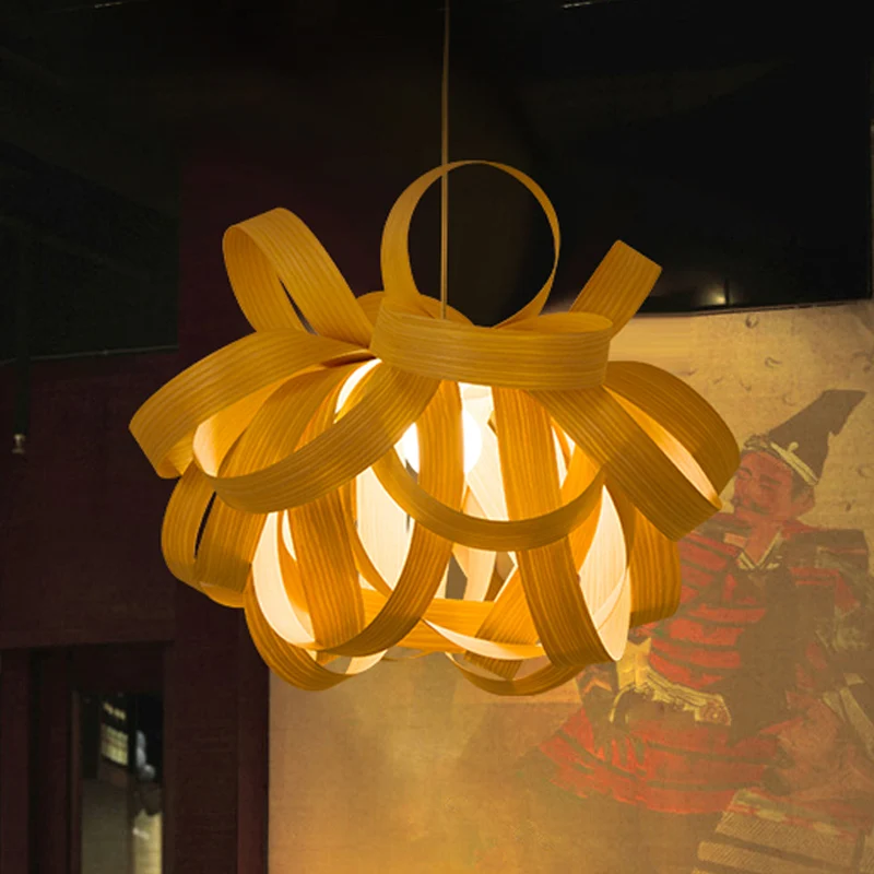 18"/23,5" breite Twist-Pendelleuchte, zeitgenössische Holz-Wohnzimmer-Hängeleuchte mit 1 Licht Chamois