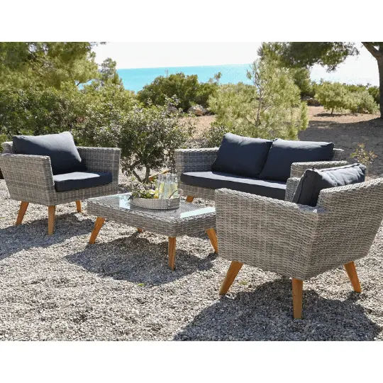 Balinese Garden Furniture Light Café Rattan and Wood IP67 Étanche