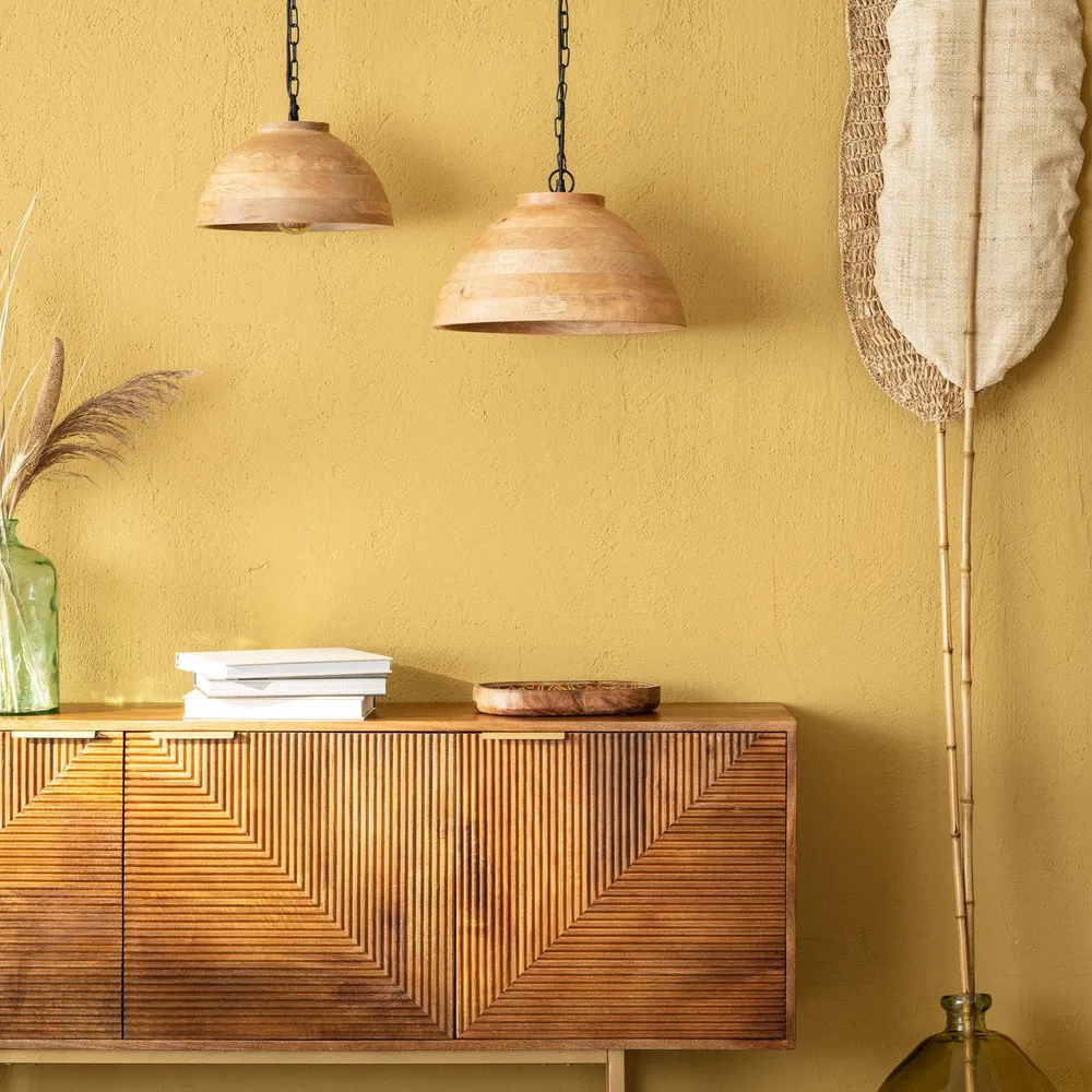 Éclairage à LED ILUZZIA Naisha M avec structure en bois. | Antichoc | Résistant