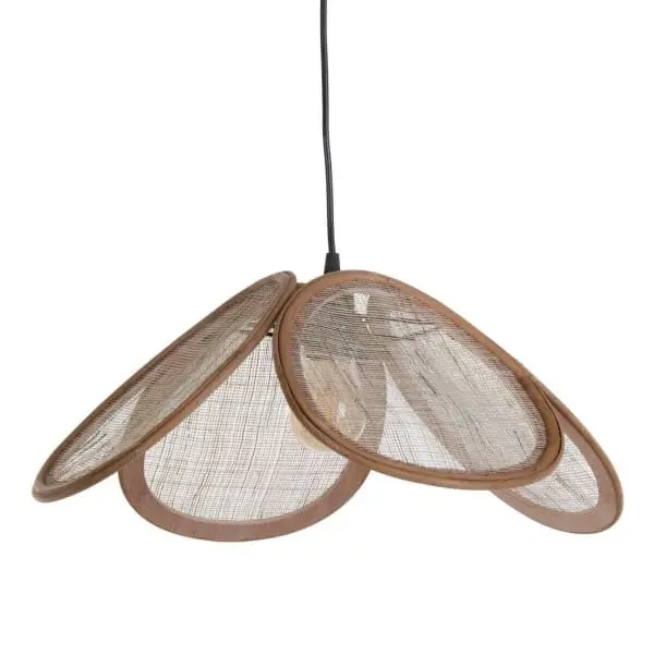 Japanese Rattan and Fabric Pendant Light (45.5 x 45.5 x 23 cm) à détection de mouvement