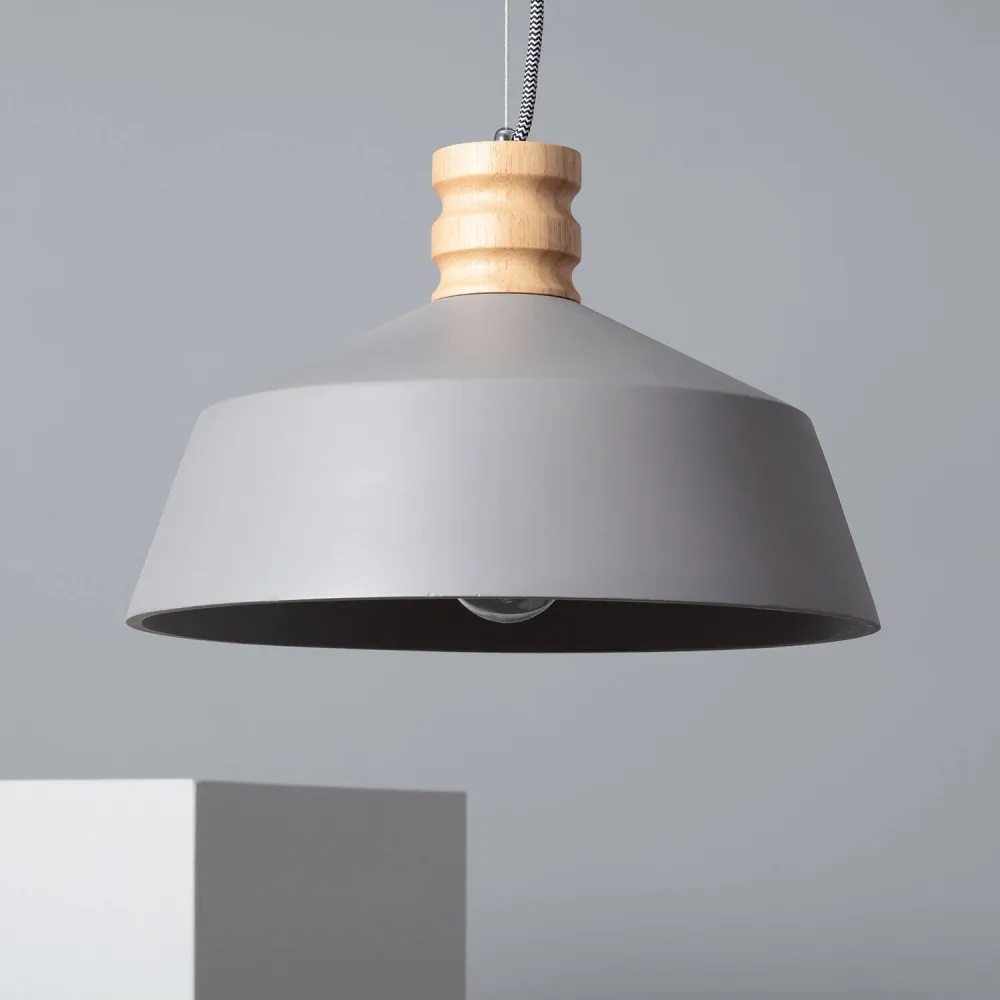 Lustre en béton et bois avec éclairage LED Kukojoa avec Détecteur de Mouvement