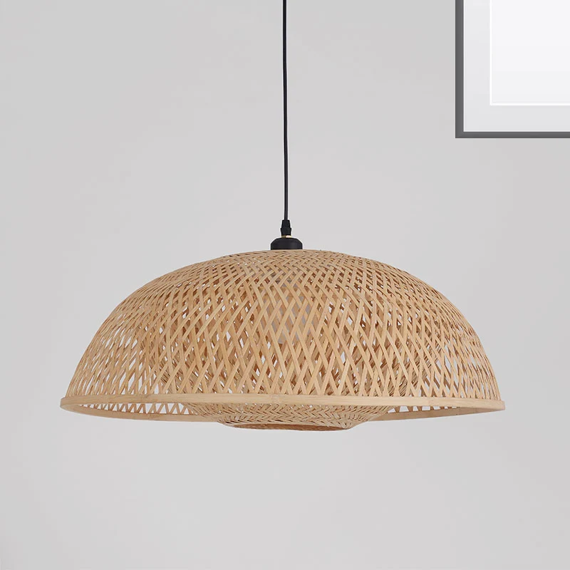Rampant LED Dome Pendant Lighting Tradition Bambus 1 Glühbirne 18"/23,5" breites Holz-Hängelampen-Set