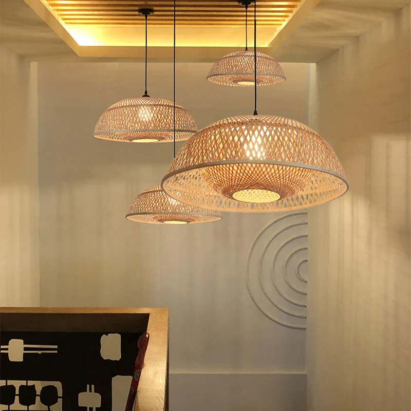 Rampant LED Dome Pendant Lighting Tradition Bambus 1 Glühbirne 18"/23,5" breites Holz-Hängelampen-Set