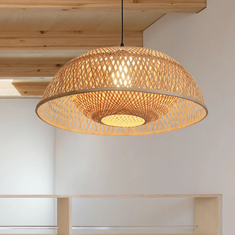 Rampant LED Dome Pendant Lighting Tradition Bambus 1 Glühbirne 18"/23,5" breites Holz-Hängelampen-Set