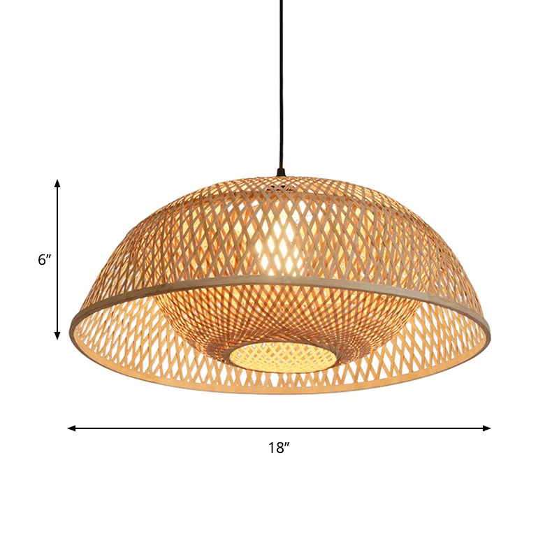 Rampant LED Dome Pendant Lighting Tradition Bambus 1 Glühbirne 18"/23,5" breites Holz-Hängelampen-Set