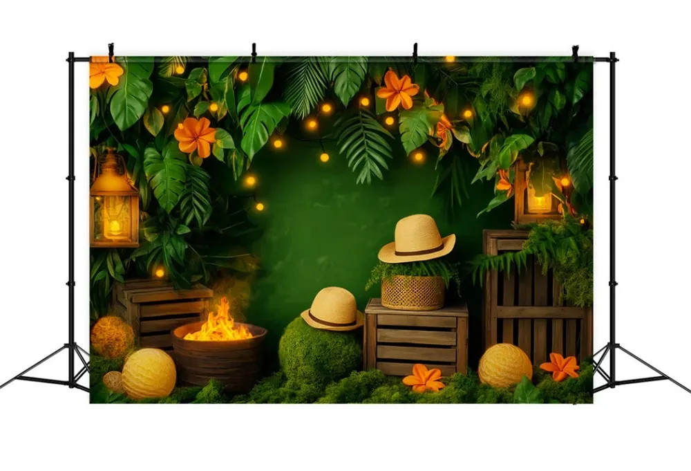 Toile de fond êt Tropicale Lueur Feu Lanternes Jungle LXX58-293 avec trépied intégré
