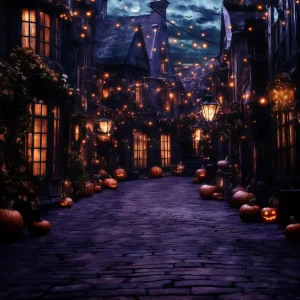 Toile de fond Halloween Village Fantomatique Lanterne Nuit GQ6-249