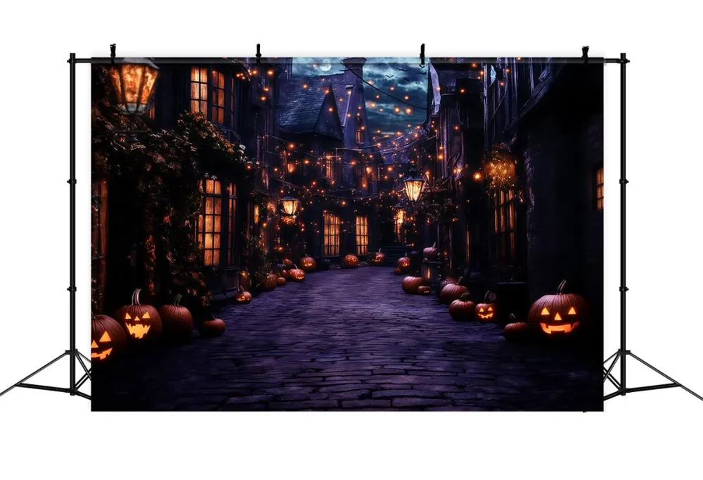 Toile de fond Halloween Village Fantomatique Lanterne Nuit GQ6-249