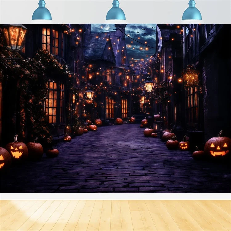 Toile de fond Halloween Village Fantomatique Lanterne Nuit GQ6-249