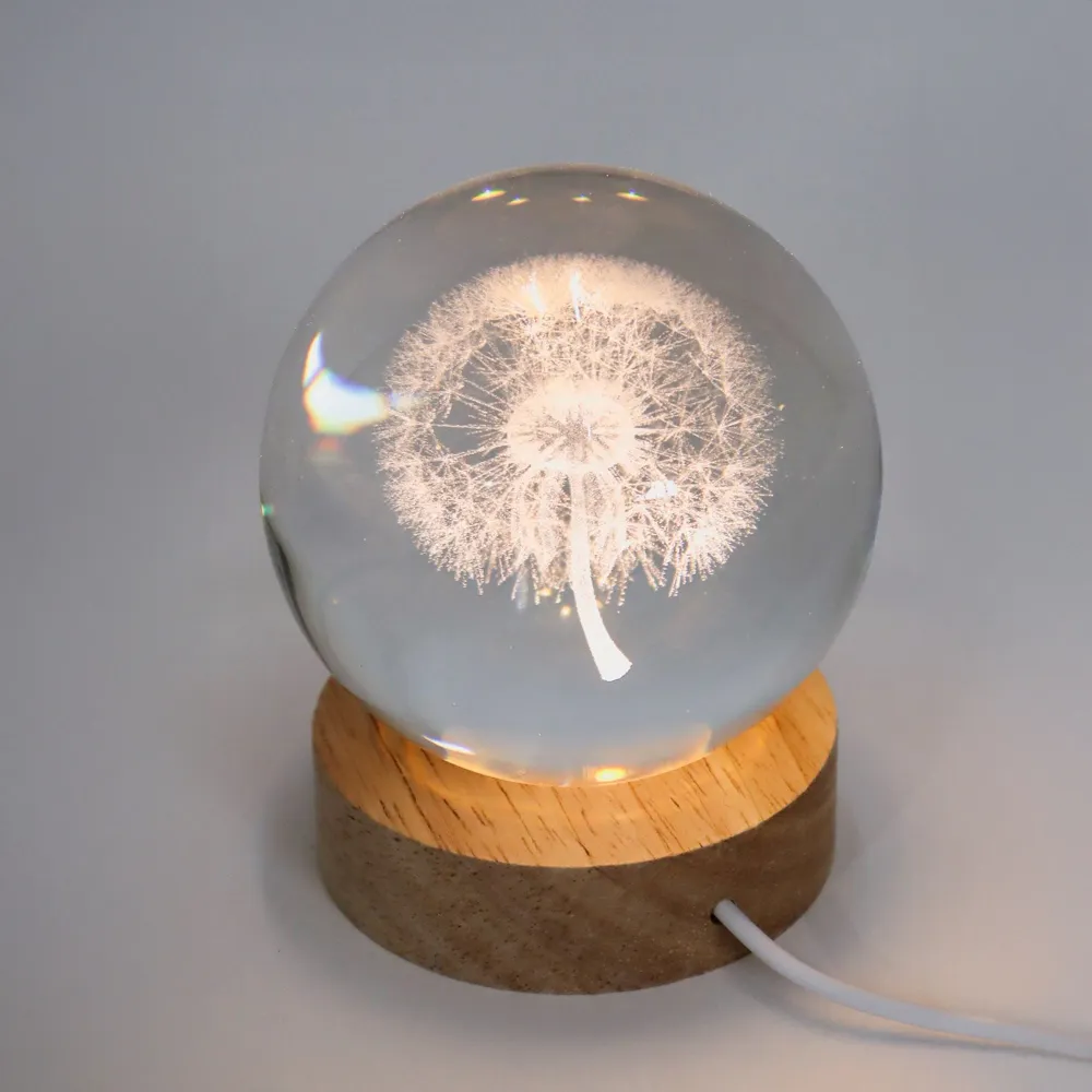 Urban Decor LED Dandelion Decor Light on Wooden Stand Limpide IP67 Étanche
