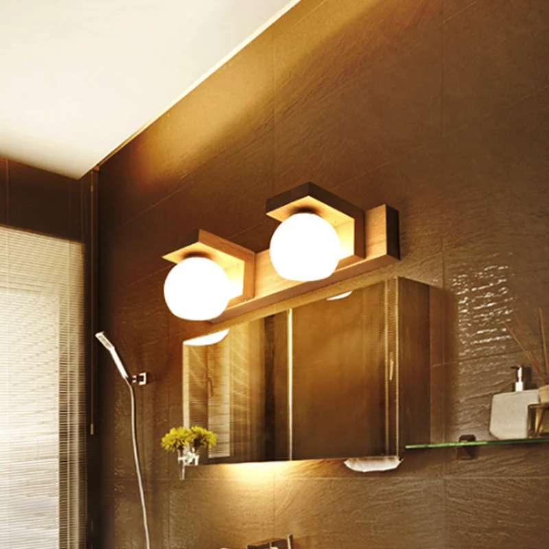 Applique à bras Applique linéaire en bois pour salle de bain, 2/3 têtes, lampe murale nordique avec abat-jour en verre opa...