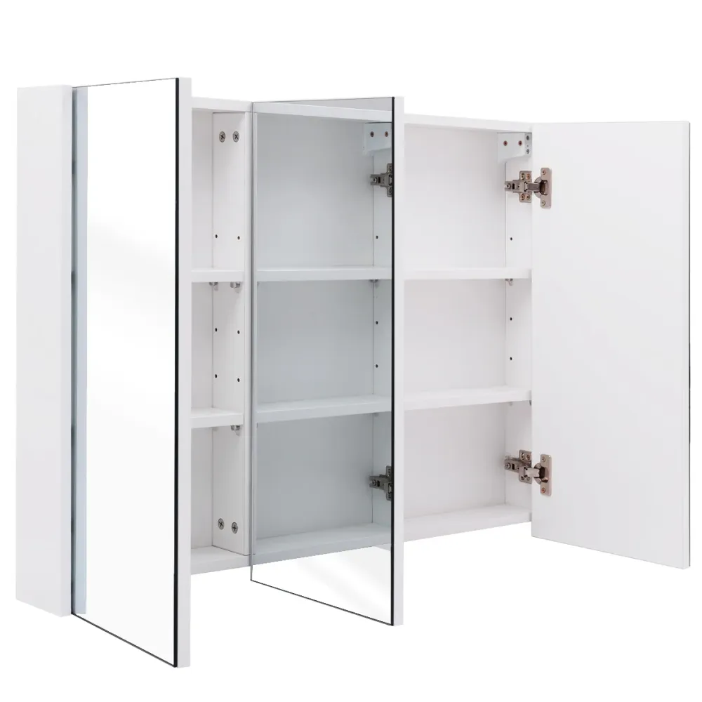 Applique à bras Armoire de salle de bain murale avec miroir 3 portes 6 étagères réglables 3 positions 90 x 11 x 65 cm blan...