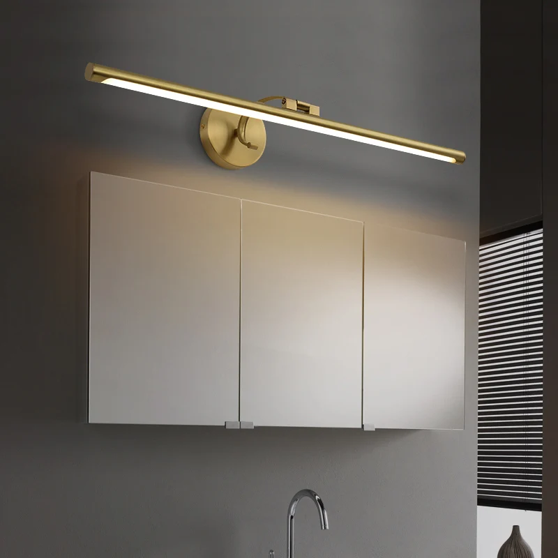 Applique murale en métal en forme de poteau, lampe de vanité murale à LED pour salle de bains de campagne en laiton avec b...