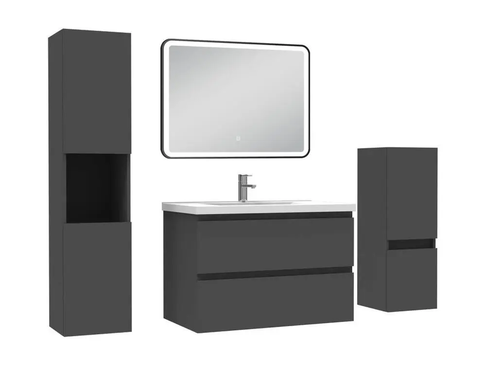 Certifié CE Meuble salle de Bain 80cm avec colonne + miroir mural lumineux 3 couleurs Anthracite