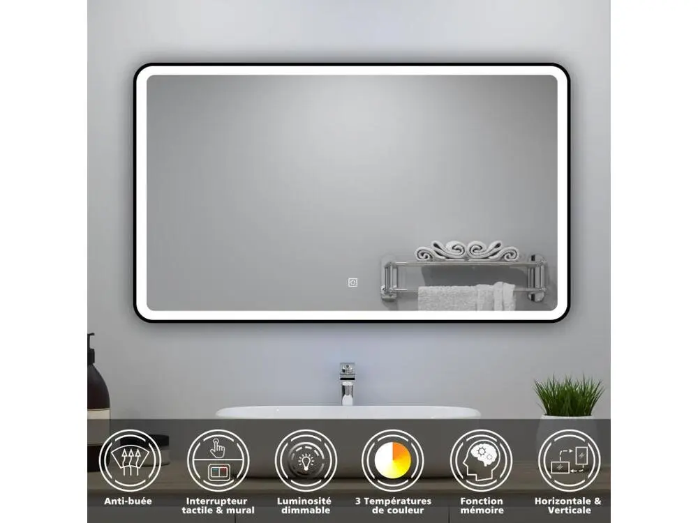 Certifié CE Meuble salle de Bain 80cm avec colonne + miroir mural lumineux 3 couleurs Anthracite