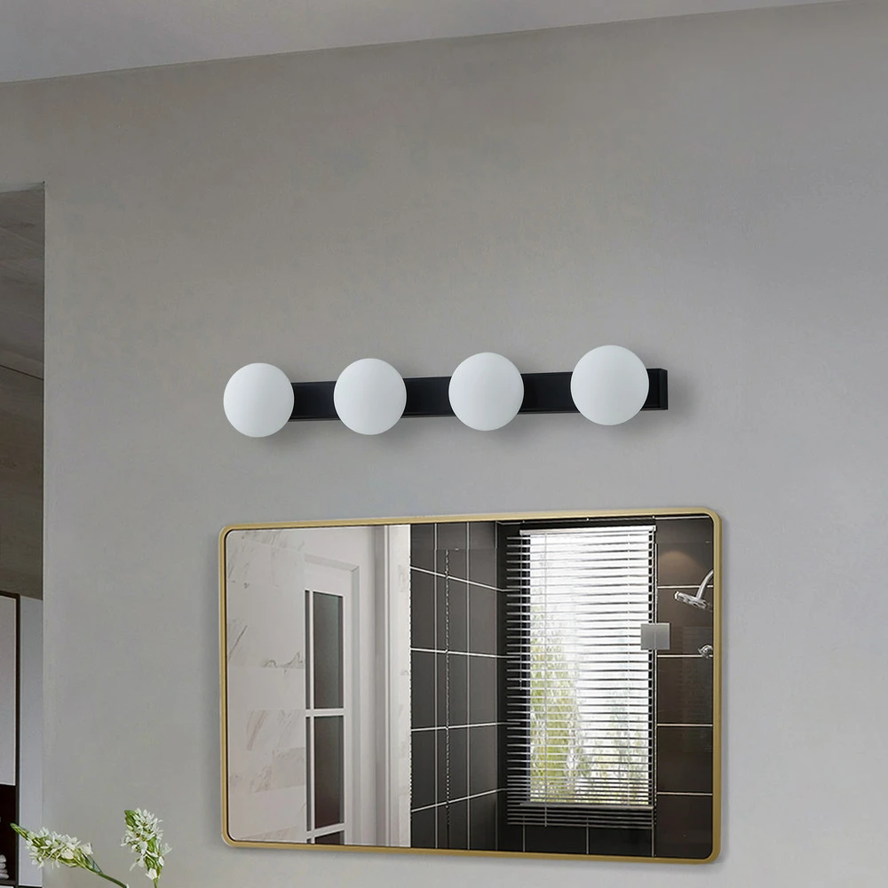 Lucande Applique murale LED pour salle de bain Myrra, noir/blanc, verre, pour couloir et escalier