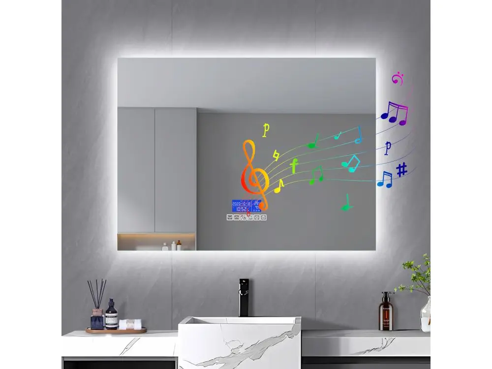 Miroir Salle de Bain avec Éclairage - 120 x 80 cm - Miroir LED Salle de Bain - avec Tactile, Anti-buée, Bluetooth, Horloge...