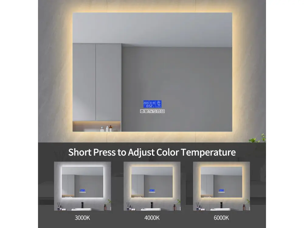 Miroir Salle de Bain avec Éclairage - 120 x 80 cm - Miroir LED Salle de Bain - avec Tactile, Anti-buée, Bluetooth, Horloge...