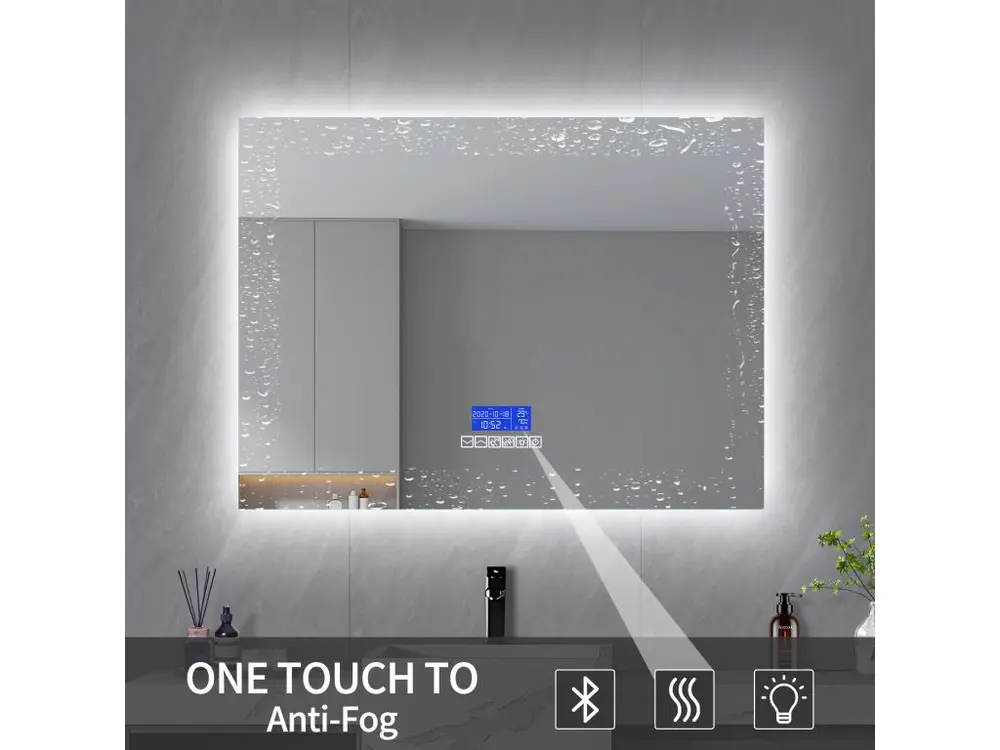 Miroir Salle de Bain avec Éclairage - 120 x 80 cm - Miroir LED Salle de Bain - avec Tactile, Anti-buée, Bluetooth, Horloge...