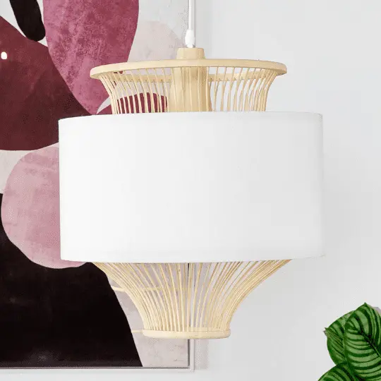 Exotic Bambou and White Fabric Ceiling Light