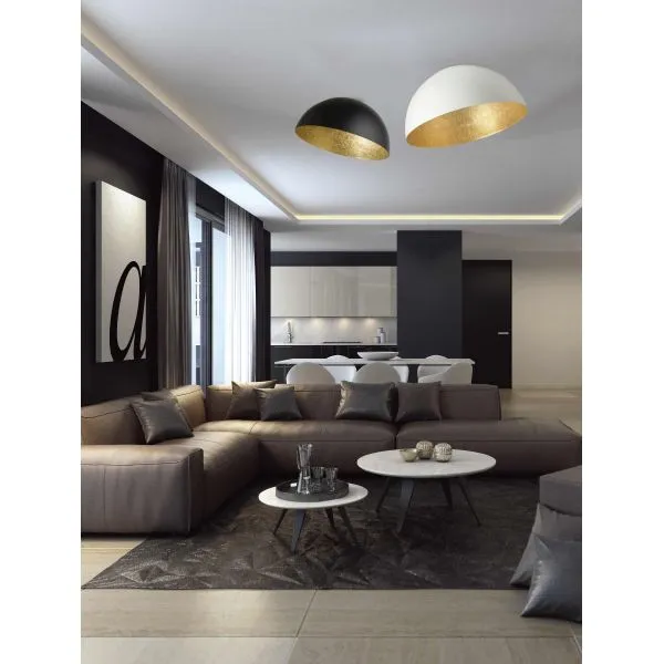 Lustre à cristaux Plafonnier ZAMBELIS D500 E27 DESIGN Blanc Mat et Doré
