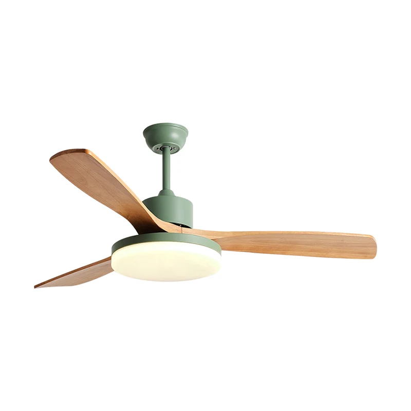 Acryl-LED-Anhänger-Ventilator-Beleuchtung Scheibenform, nordisch, grün, halbbündige Montagelampe mit 3 Holzflügeln