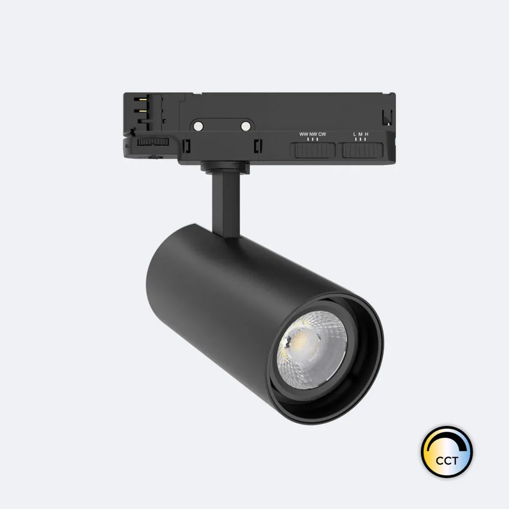 Projecteur LED 30W sur rail triphasé, Fasano CCT, dimmable DALI, couleur noire