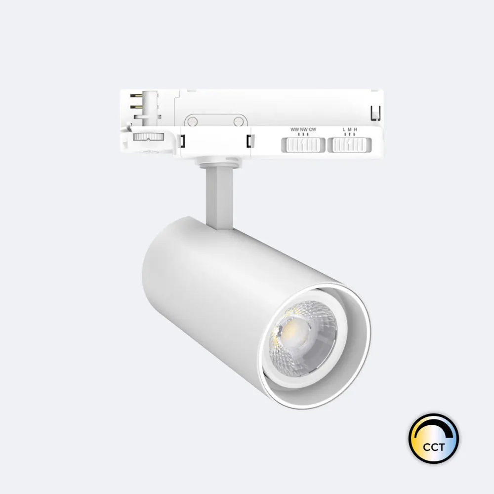Projecteur LED 30W sur rail triphasé, CCT, dimmable DALI, couleur blanche