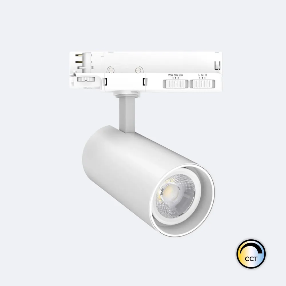 Projecteur LED 30W sur rail triphasé, CCT, dimmable DALI, couleur blanche