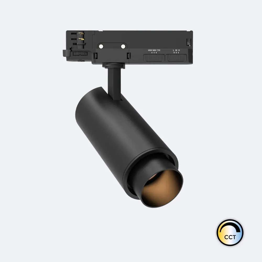 Projecteur LED Fasano 20W Cylindrique CCT pour Rail Noir Triphasé Variable