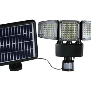 Projecteur solaire 3 têtes noir eclairage puissant panneau solaire déporté LED blanc BLACKBURN H23cm avec détecteur de mou...