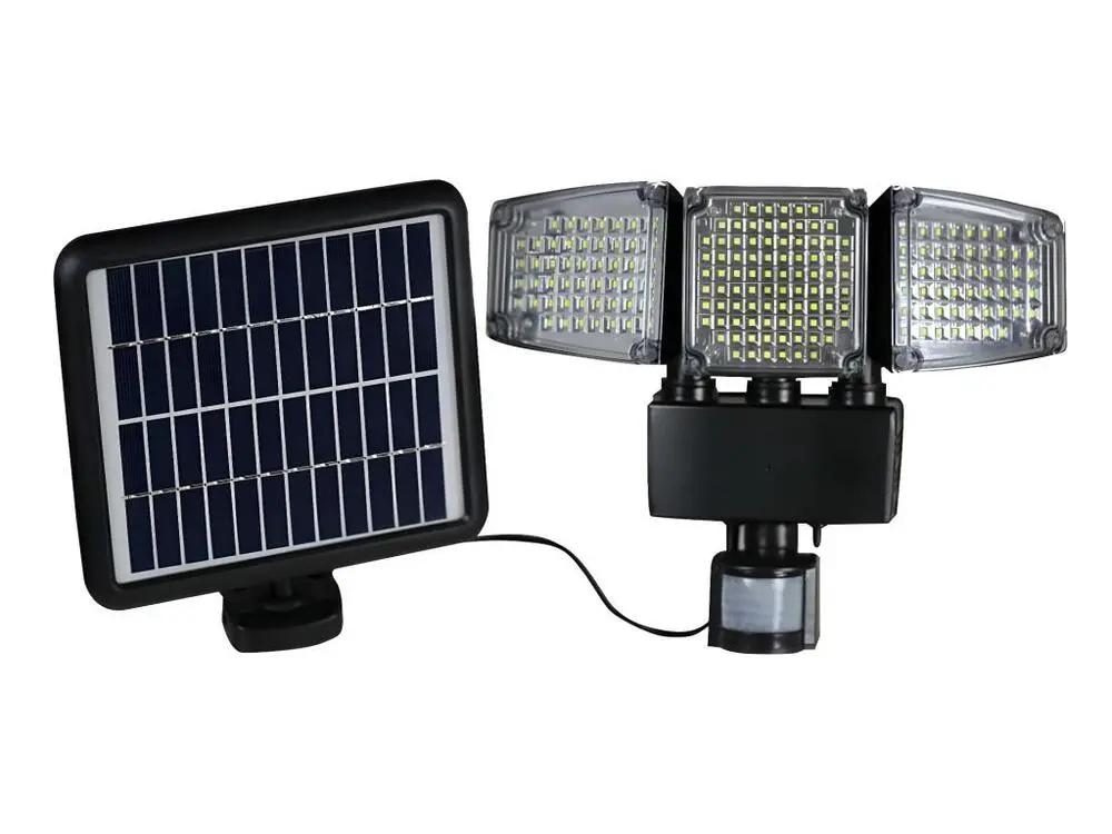 Projecteur solaire 3 têtes noir eclairage puissant panneau solaire déporté LED blanc BLACKBURN H23cm avec détecteur de mou...