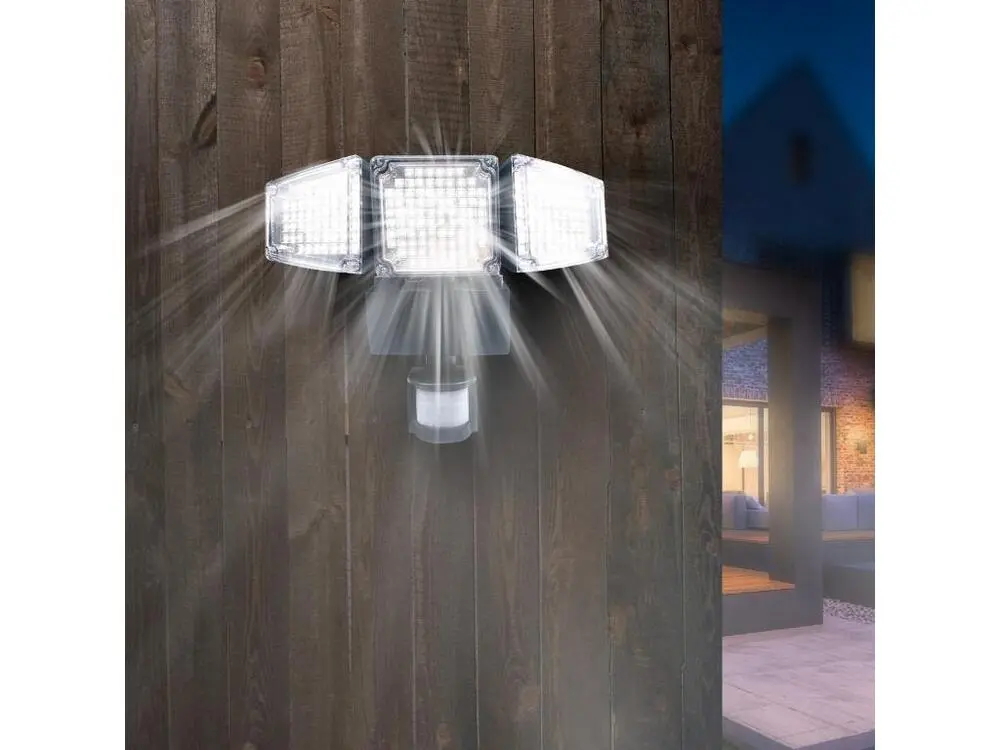 Projecteur solaire 3 têtes noir eclairage puissant panneau solaire déporté LED blanc BLACKBURN H23cm avec détecteur de mou...