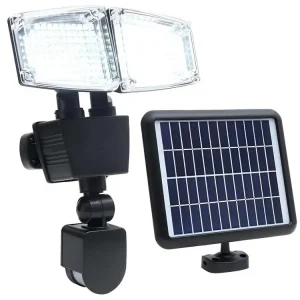 Projecteur solaire 2 têtes noir eclairage puissant panneau solaire déporté LED blanc DOUGLAS H23cm avec détecteur de mouve...