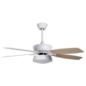 Ceiling Fan Light Blanc pur and Light Wood LOGAN