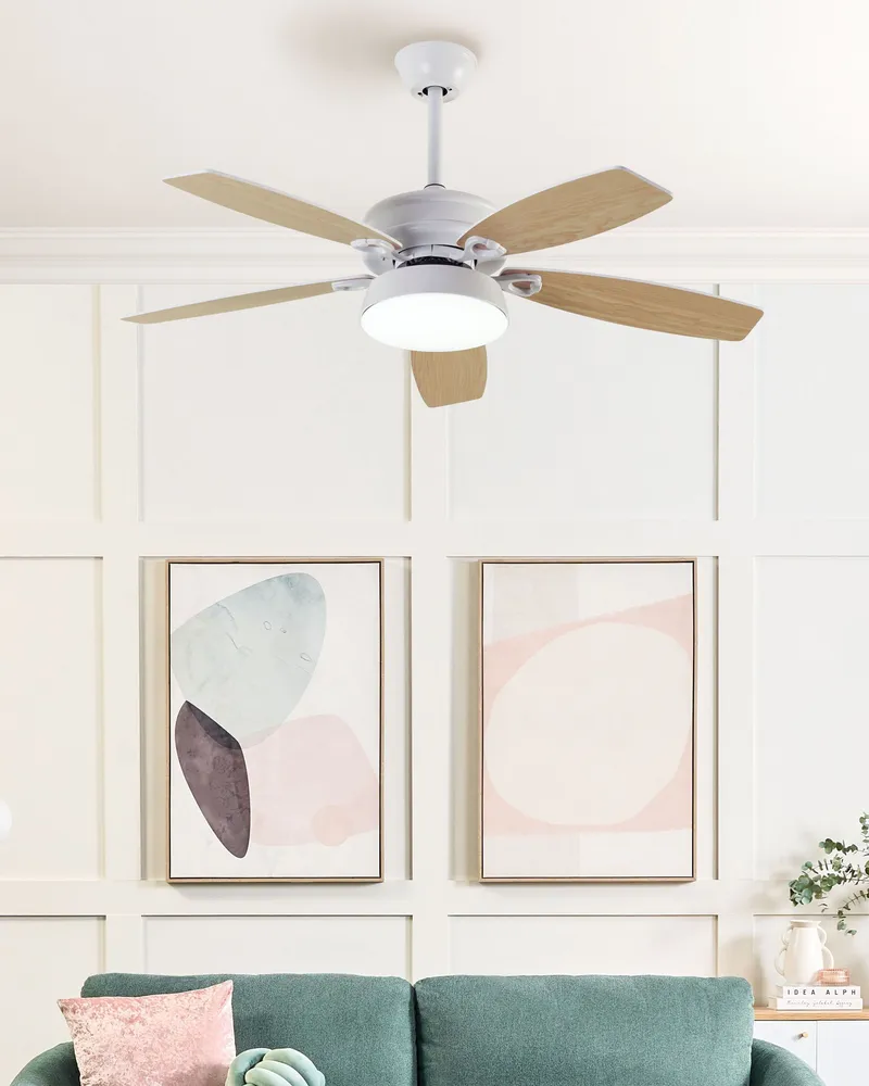 Ceiling Fan Light Blanc pur and Light Wood LOGAN